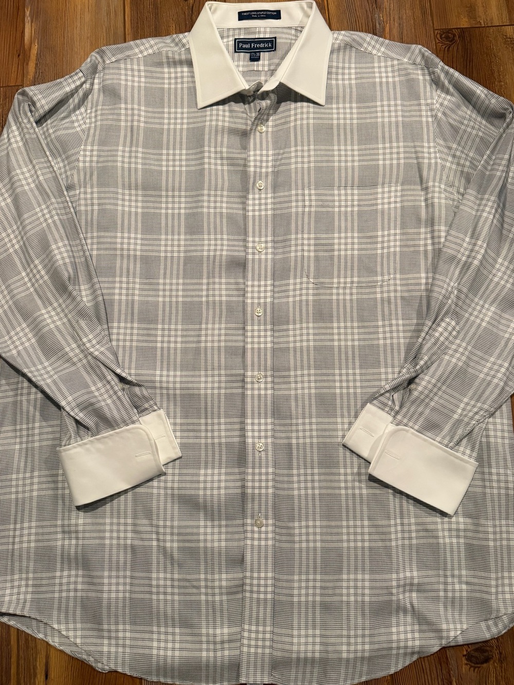Paul Fredrick Mens 17.5 35 Plaid French Cuff Contrast Collar Cotton Shirts